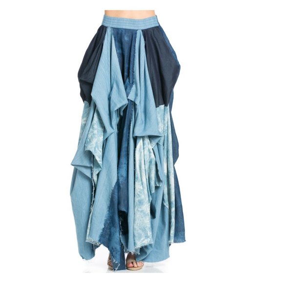 NWT TOV HOLY The Damsel's Blu Denim Flowing Maxi Skirt - Picture 2 of 6